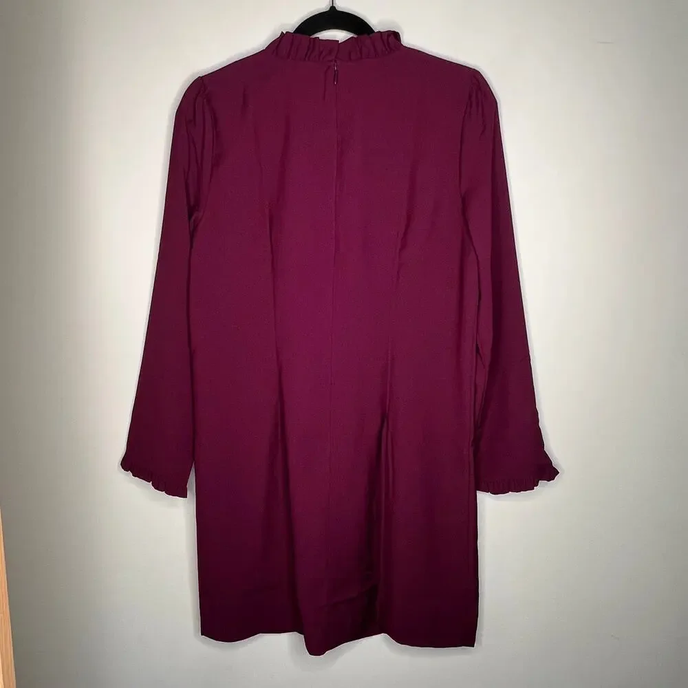 J. Crew Purple Ruffle Collar Long Sleeve Shift Mini Dress Size 6